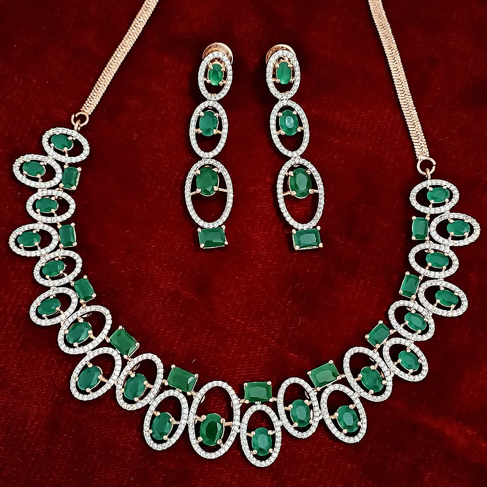 Green Color American Diamond Necklace with Earrings (D131)