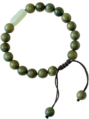 Green Sandal Wood Bracelet Feng Shui Wealth Bracelet Chinese Antique Buddhist Prayer Mala Beads Bracelet Luxurious Vacation Jewelry Aura Bracelet Tranquility Meditation,Cord,10mm