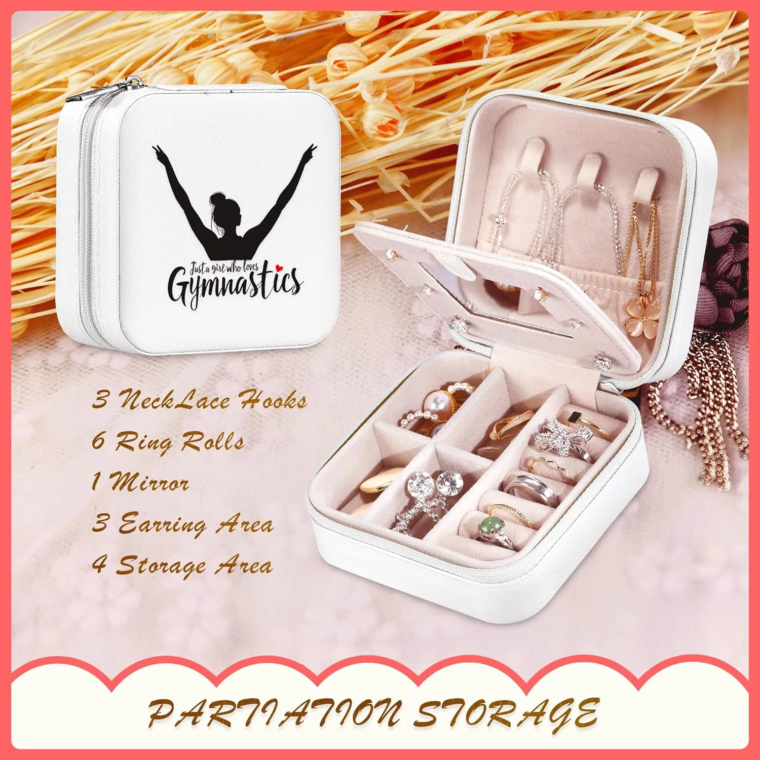 Gymnastics Jewelry Box, Gifts For Women Teens Girls, Gymnastics Lovers Stuff Items Accessories Things Merchandise Decor Merch, Travel Ring Earrings Necklace Organizer Holder!