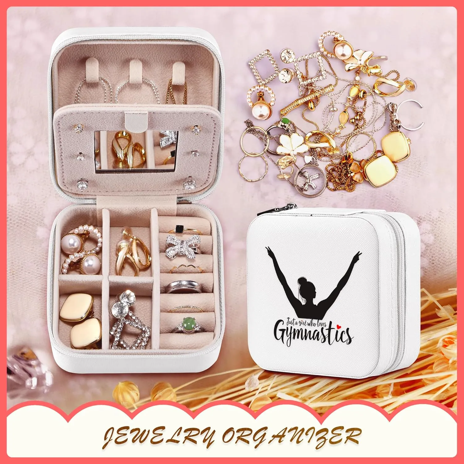 Gymnastics Jewelry Box, Gifts For Women Teens Girls, Gymnastics Lovers Stuff Items Accessories Things Merchandise Decor Merch, Travel Ring Earrings Necklace Organizer Holder!