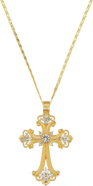 GZQ Trendy Gold Cross Necklace for Women Men Chunky non tarnish Pendant Necklaces Statement Chain Prayer Religious Jewelry(N29)