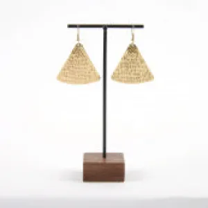 Hammered Triangle Dangle Earrings Gold Tone