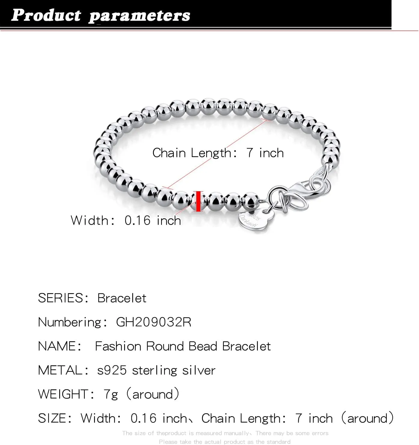 H&Beautimer 925 Sterling Silver 4-10MM Ball Chain Bracelet For Women's - Italian Handmade Bead Chain Bracelet 5''5.7''6.3''6.7''7.5''8''8.3''8.5''9 Inch Rose Gold Party Jewelry