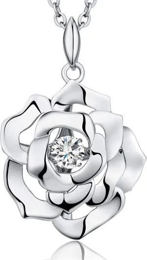 Han han 18K White Gold Plated 925 Sterling Silver Shaking CZ Diamond Pendant Necklace for Women with 5A  Cubic Zirconia, Chain 18inch