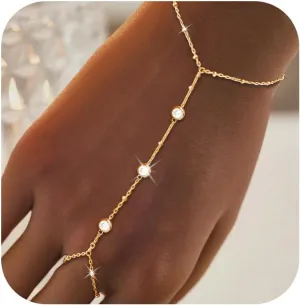 Hand Chain Bracelet Dainty 14K Gold Bracelets for Women Finger Ring Bracelet Hand Chain Trendy Dainty Hand Jewelry Gifts