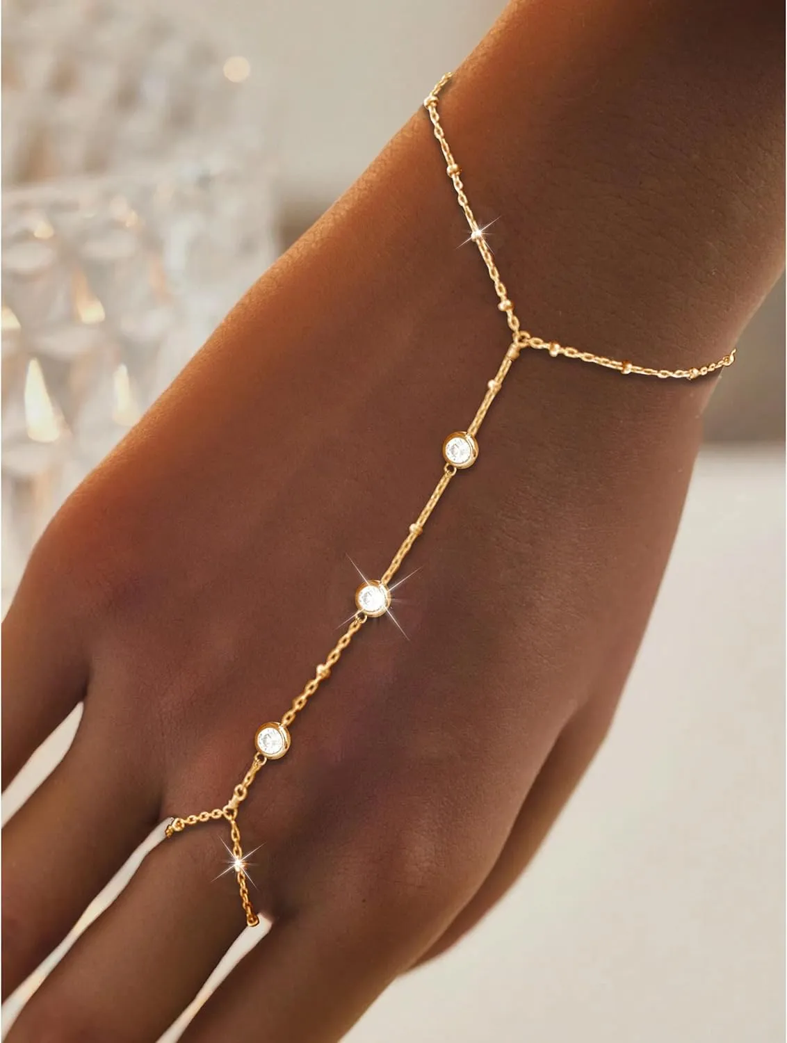 Hand Chain Bracelet Dainty 14K Gold Bracelets for Women Finger Ring Bracelet Hand Chain Trendy Dainty Hand Jewelry Gifts