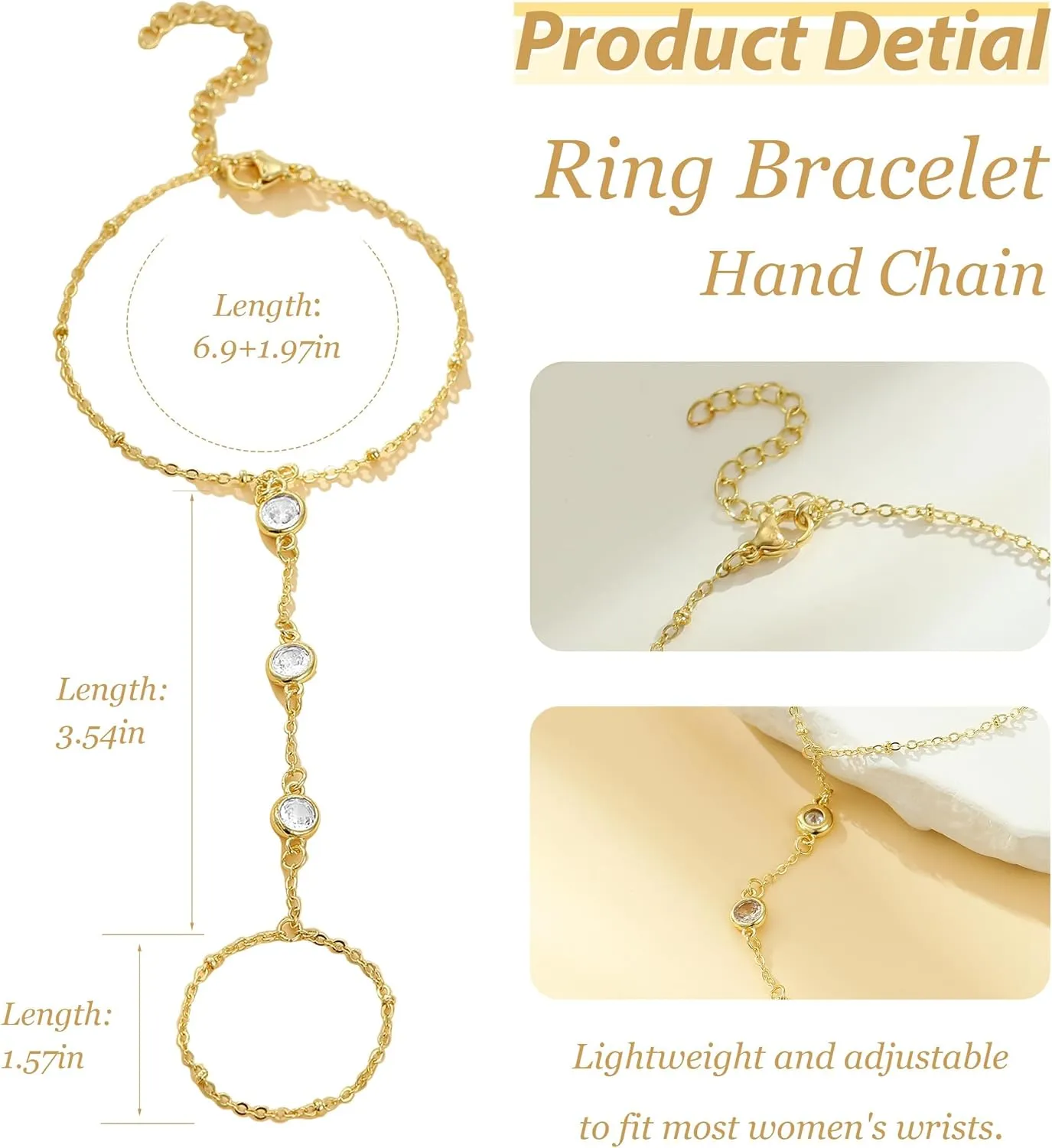 Hand Chain Bracelet Dainty 14K Gold Bracelets for Women Finger Ring Bracelet Hand Chain Trendy Dainty Hand Jewelry Gifts