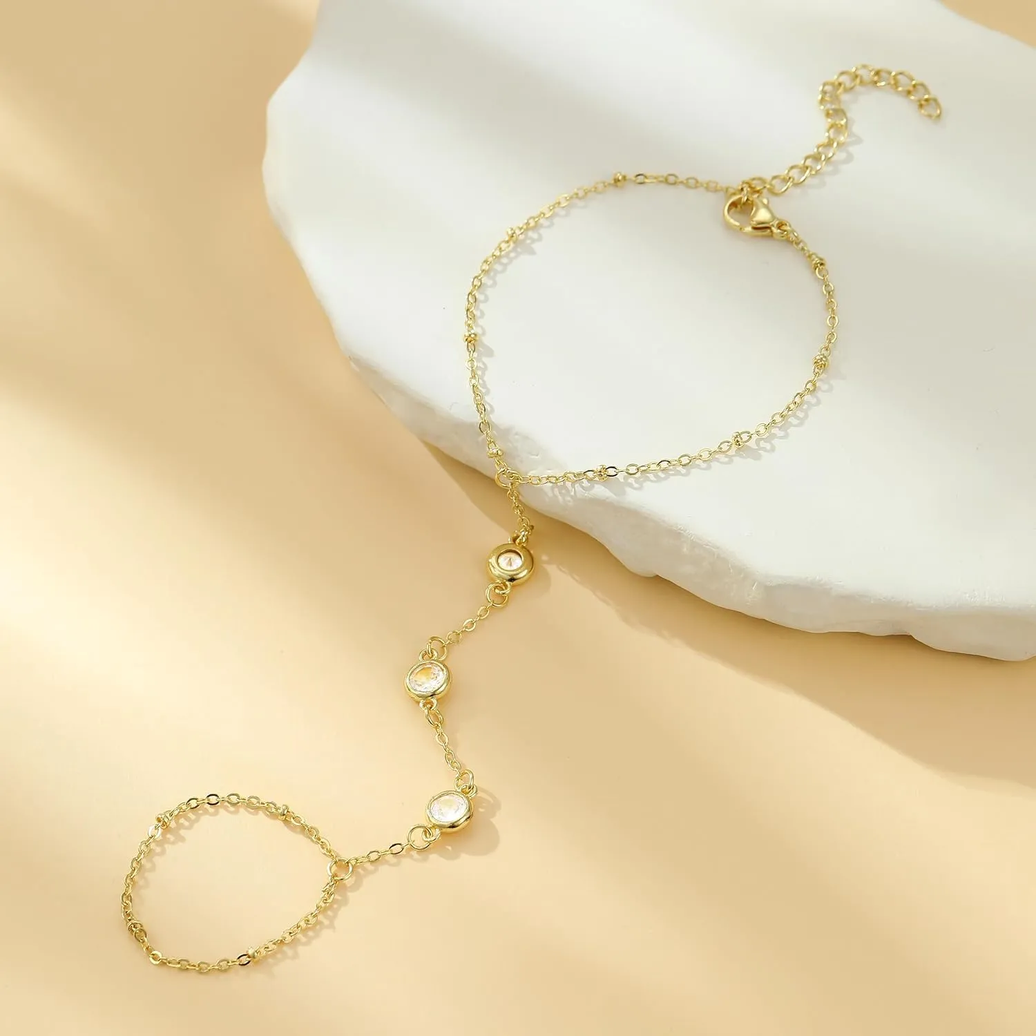 Hand Chain Bracelet Dainty 14K Gold Bracelets for Women Finger Ring Bracelet Hand Chain Trendy Dainty Hand Jewelry Gifts