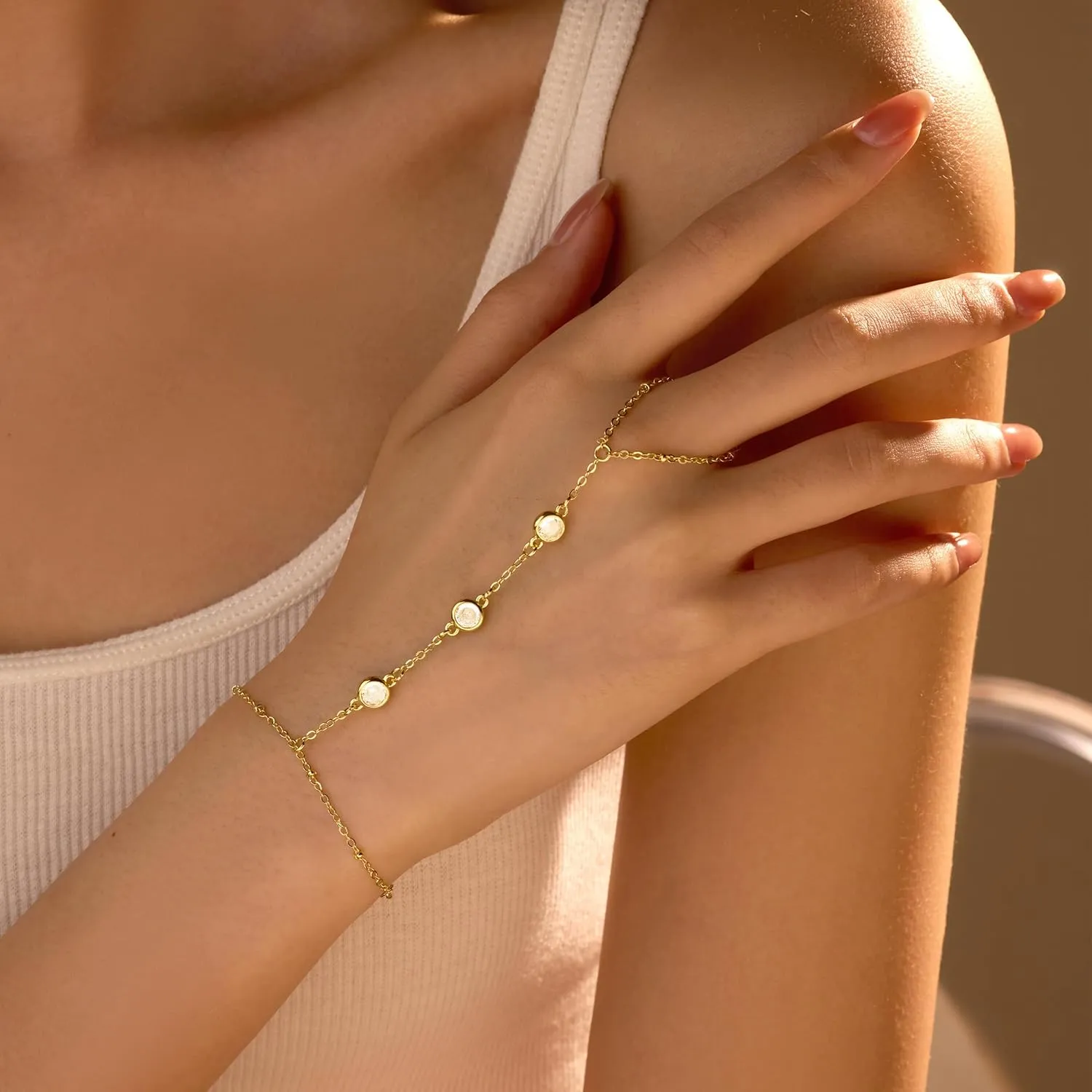 Hand Chain Bracelet Dainty 14K Gold Bracelets for Women Finger Ring Bracelet Hand Chain Trendy Dainty Hand Jewelry Gifts