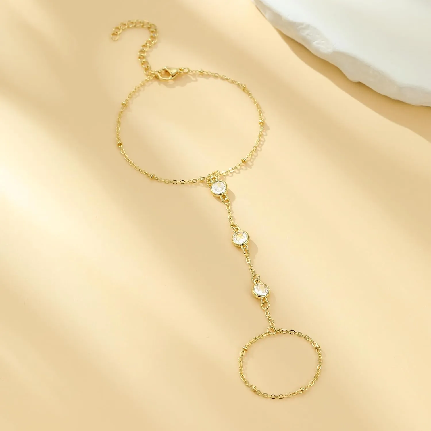 Hand Chain Bracelet Dainty 14K Gold Bracelets for Women Finger Ring Bracelet Hand Chain Trendy Dainty Hand Jewelry Gifts