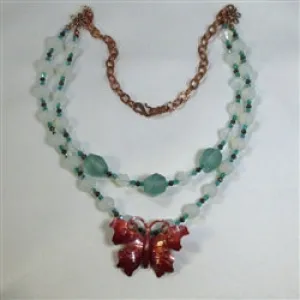 Handcrafted Sea Glass Necklace with Copper Butterfly