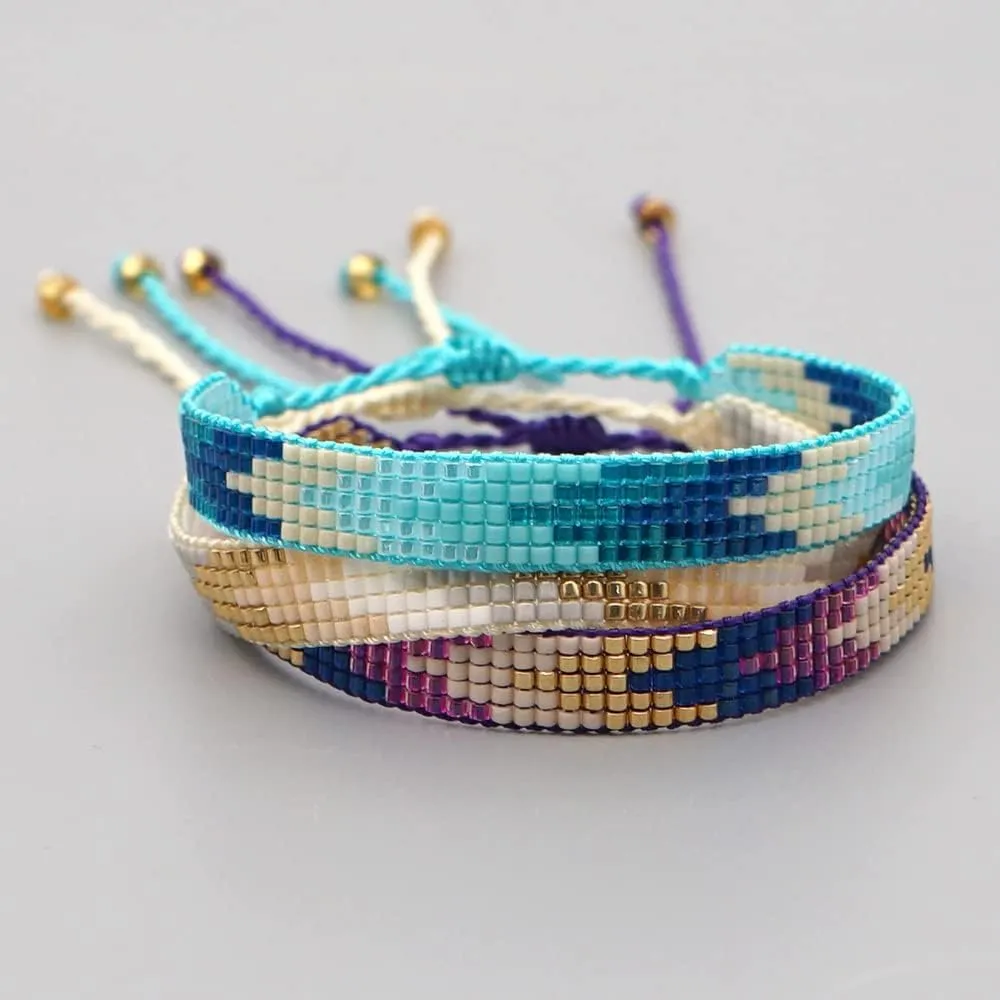 Handmade Boho Beaded Friendship Strand Wrap Bracelets for Women Charm Adjustable Couples String Rope Braided Bohemia Colorful Seed Beads Bracelet Fashion Jewelry Gift