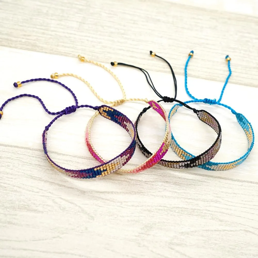 Handmade Boho Beaded Friendship Strand Wrap Bracelets for Women Charm Adjustable Couples String Rope Braided Bohemia Colorful Seed Beads Bracelet Fashion Jewelry Gift