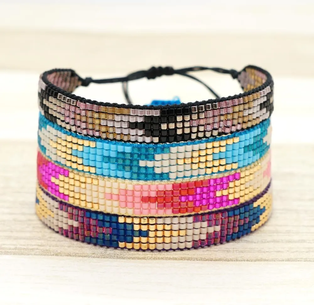 Handmade Boho Beaded Friendship Strand Wrap Bracelets for Women Charm Adjustable Couples String Rope Braided Bohemia Colorful Seed Beads Bracelet Fashion Jewelry Gift