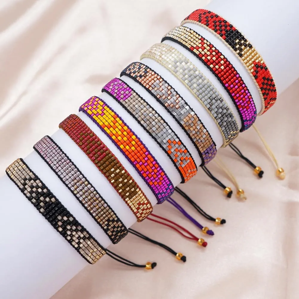 Handmade Boho Beaded Friendship Strand Wrap Bracelets for Women Charm Adjustable Couples String Rope Braided Bohemia Colorful Seed Beads Bracelet Fashion Jewelry Gift