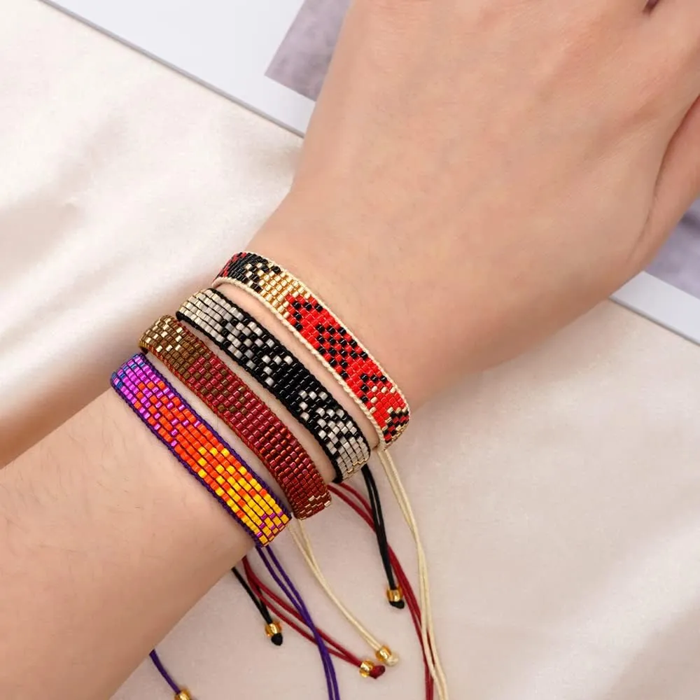 Handmade Boho Beaded Friendship Strand Wrap Bracelets for Women Charm Adjustable Couples String Rope Braided Bohemia Colorful Seed Beads Bracelet Fashion Jewelry Gift