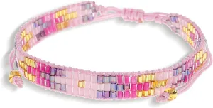 Handmade Boho Pink Beads Friendship Stackable Strand Bracelets for Women Charm Adjustable Couples String Rope Braided Bohemia Multicolor Gold Beaded Bracelet Fashion Jewelry Gift