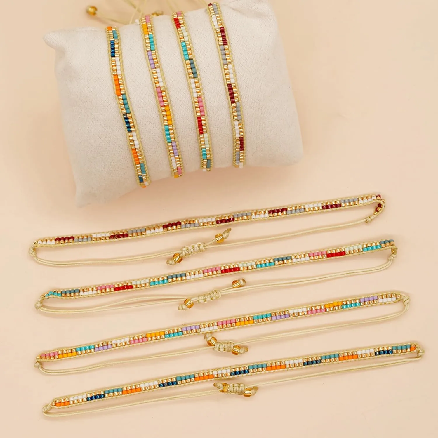 Handmade Boho Seed Bead Friendship Strand Bracelets for Women Charm Adjustable Couples String Rope Braided Bohemia Multicolor Beaded Bracelet Fashion Jewelry Gift