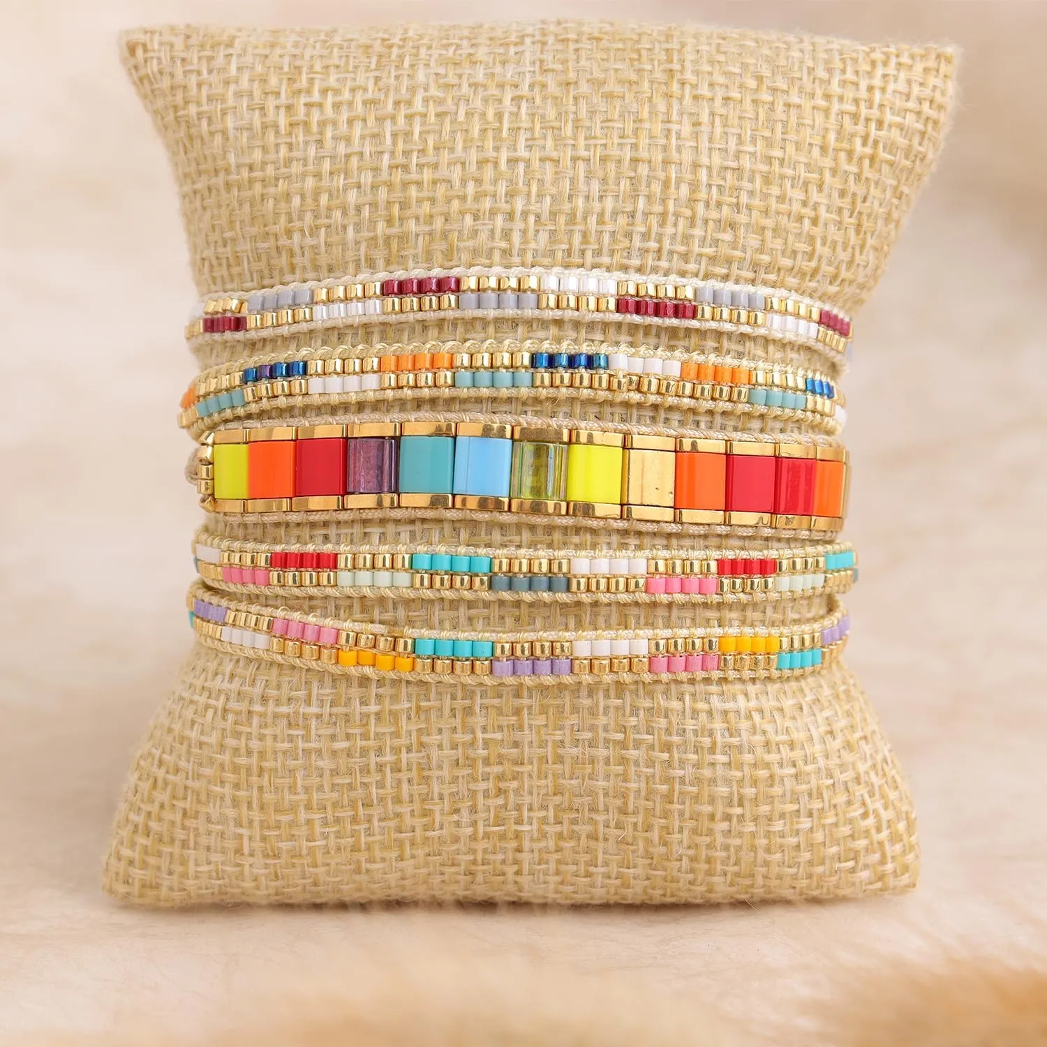 Handmade Boho Seed Bead Friendship Strand Bracelets for Women Charm Adjustable Couples String Rope Braided Bohemia Multicolor Beaded Bracelet Fashion Jewelry Gift