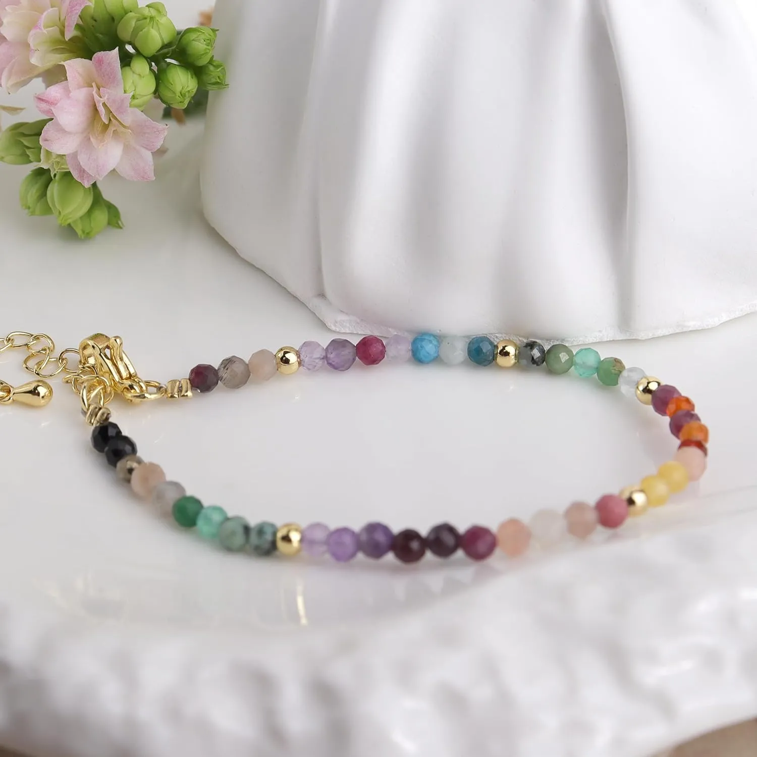 Handmade Gemstone Beaded Strand Bracelets for Women Dainty Adjustable Charm String Braided Boho Seed Beads Friendship Bracelets Fashion Jewelry Gift.