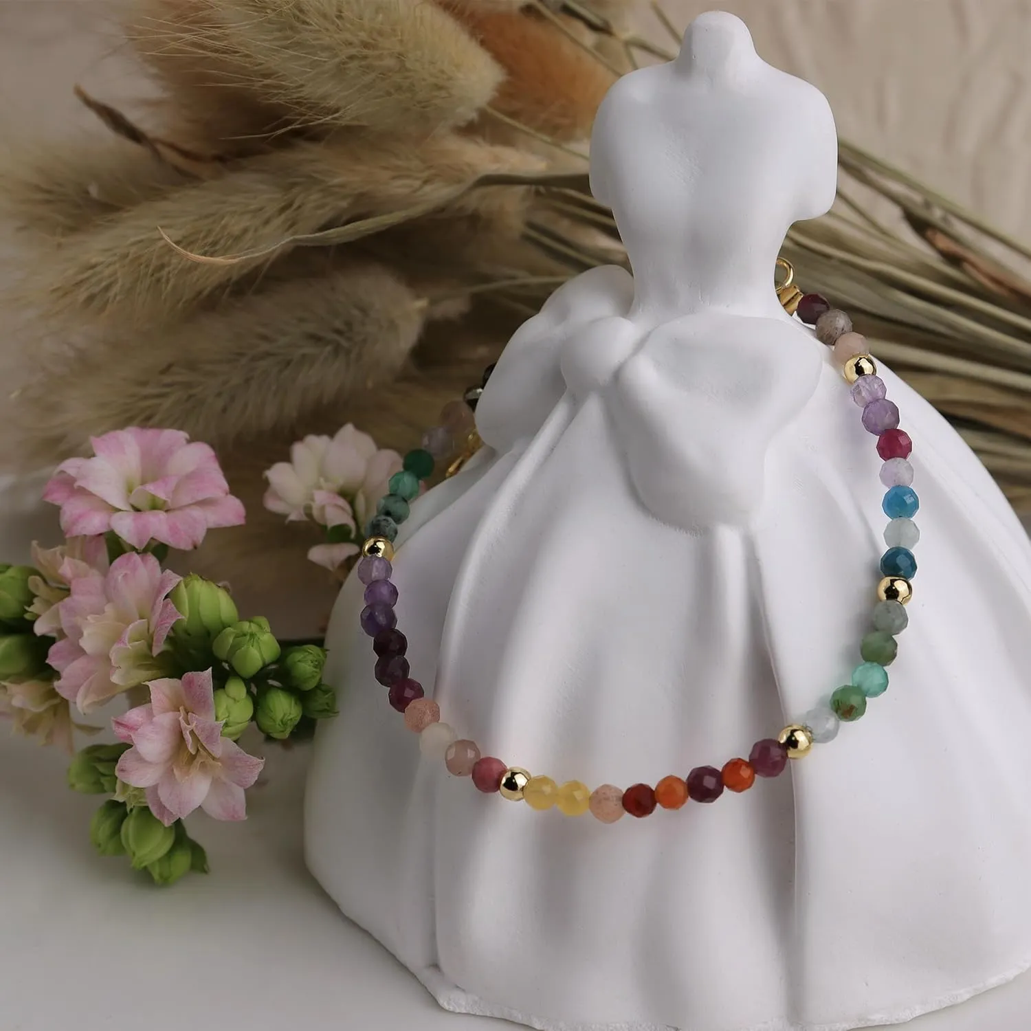 Handmade Gemstone Beaded Strand Bracelets for Women Dainty Adjustable Charm String Braided Boho Seed Beads Friendship Bracelets Fashion Jewelry Gift.