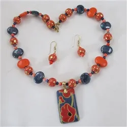 Handmade Kazuri  Fair Trade Pendant Necklace & Earrings Set