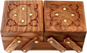 Handmade Wooden Jewelry Box for Women, 9-Inch Floral Carved Organizer, Earrings Holder, Wedding Gift, Keepsake Storage Box, Vintage-Style Treasure Chest for Rings, Necklaces, Accessories