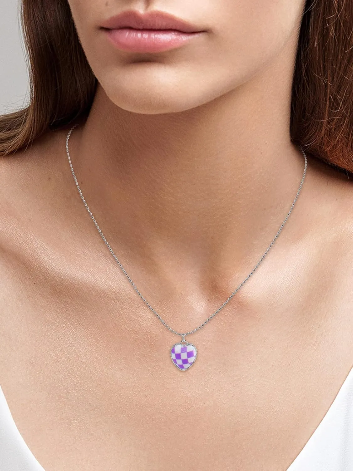 Heart Choker Necklace for Girls Heart Chain Necklace for Women Dainty Choker Gift for Valentine's Day Gift (Purple)