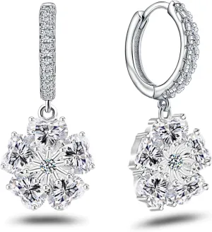Heart Hoop Earrings for Women Sterling Silver Crystal Inlay Flower Earrings with CZ Heart Huggie Hoop Earrings Dainty Hypoallergenic Love Drop Dangle Jewelry Gifts for Daughter Birthday Wedding
