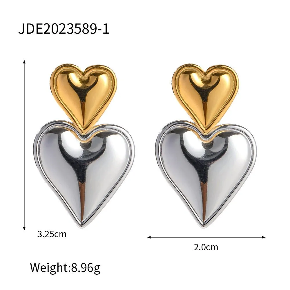 Heart on Heart Drop Earring in a two tone finish