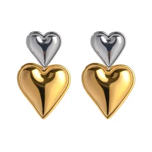 Heart on Heart Drop Earring in a two tone finish