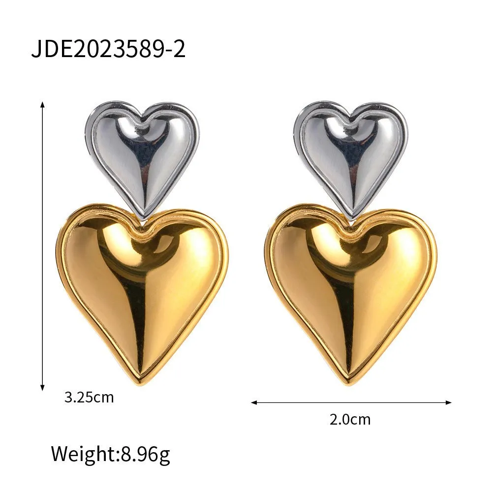 Heart on Heart Drop Earring in a two tone finish