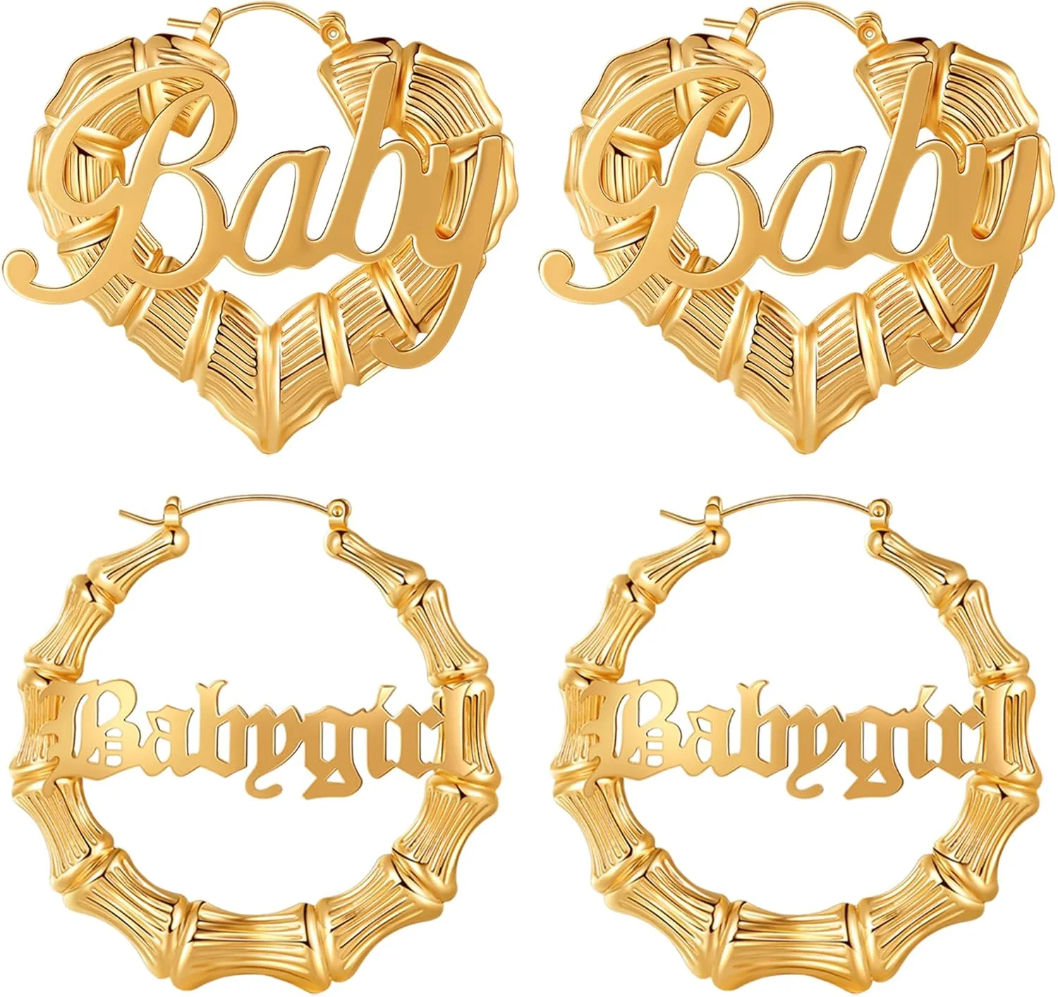 Hersin Gold Bamboo Hoop Earrings for Women 18K Gold Plated Large Round Heart Bamboo Earrings Set 80s 90s Door Knocker Earrings Trendy Hip Hop Jewelry Clothing Accessories