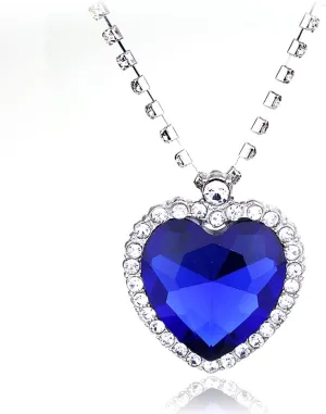 HEYu jewelry Titanic Heart Of The Ocean Love Heart Shaped Necklace With Royal Blue Crystal Pendant For Women Wife