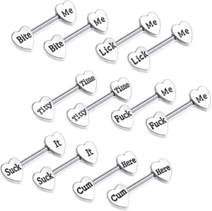 Hicarer 6 Pairs Heart Shaped Nipple Rings 14G Stainless Steel Tongue Barbell Rings Body Piercing Jewelry for Women