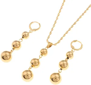 High Polished Ball Bead Jewelry Sets Round Pendant Earrings Ethiopian Jewelry