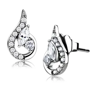 High polished (no plating) Stainless Steel Earrings with AAA Grade CZ in Clear for Women Clear Stone Color Style DA074