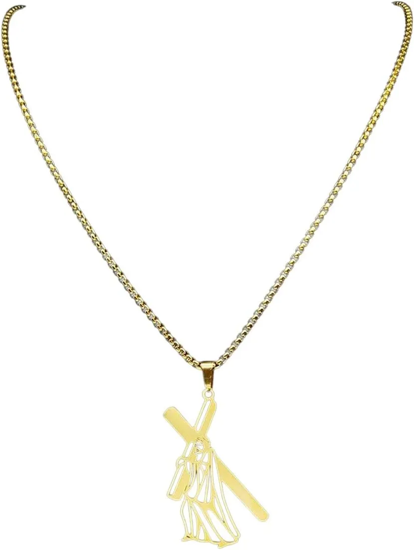 Hip Hop Catholic Jesus Cross Pendant Necklace For Women Men Stainless Steel Gold Silver Color Crucifix Chain Necklaces Jewelry