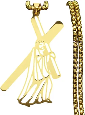 Hip Hop Catholic Jesus Cross Pendant Necklace For Women Men Stainless Steel Gold Silver Color Crucifix Chain Necklaces Jewelry