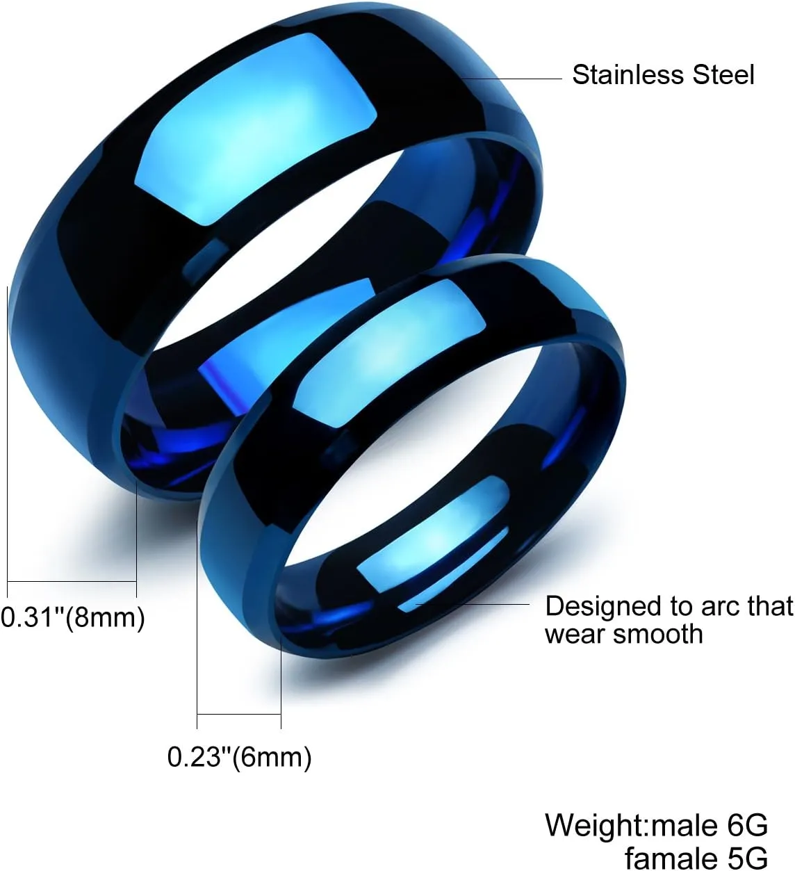 His and Hers Matching Rings for Couples Stainless Steel Pure Black Blue Wedding Bands Sets for Him and Her
