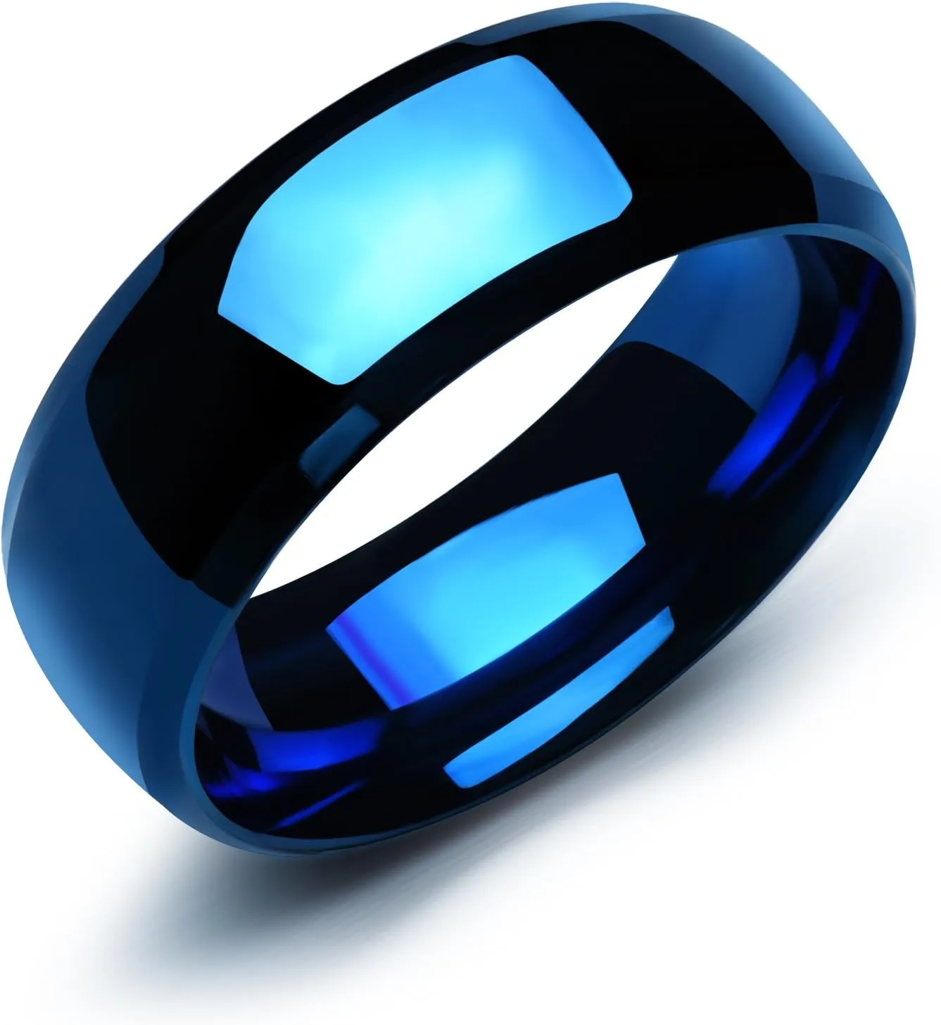 His and Hers Matching Rings for Couples Stainless Steel Pure Black Blue Wedding Bands Sets for Him and Her
