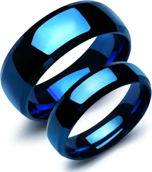 His and Hers Matching Rings for Couples Stainless Steel Pure Black Blue Wedding Bands Sets for Him and Her