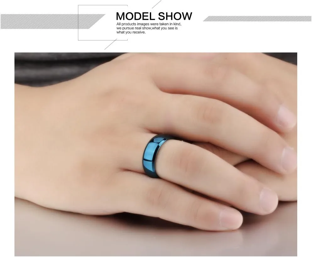 His and Hers Matching Rings for Couples Stainless Steel Pure Black Blue Wedding Bands Sets for Him and Her
