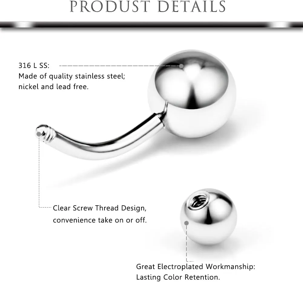 Hoeudjo 14G Belly Button Ring Surgical Steel Belly Button Rings Hypoallergenic Belly Rings 6mm/8mm/10mm Bar Belly Button Piercing Jewelry for Women