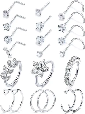 Hoeudjo 20G Nose Rings - Surgical Steel Nose Piercing Jewelry Hoop & Studs for Women & Men