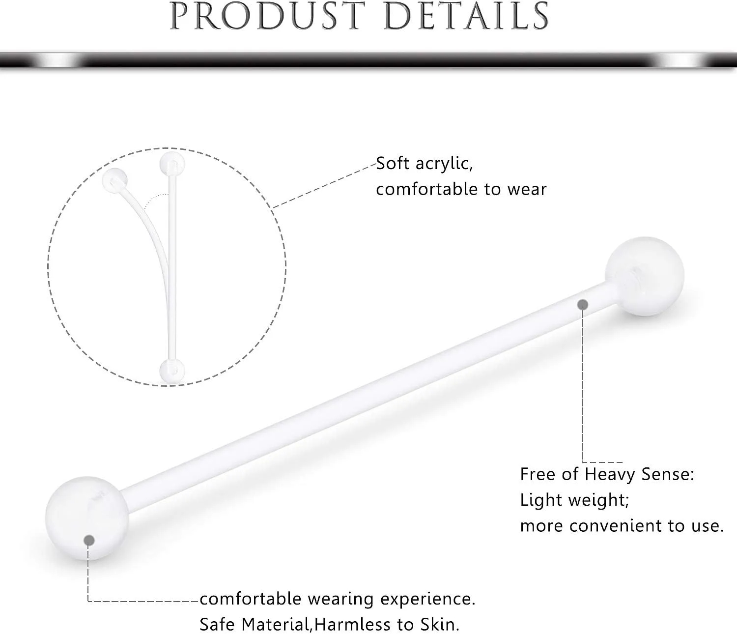 Hoeudjo Clear Cartilage Earring 16G 14G Piercing Retainers 24Pcs Flexible Acrylic Helix Hoop Bioflex Nose Lip Stud Eyebrow Tragus Septum Horseshoe Rings Body Jewelry for Work