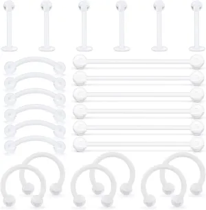 Hoeudjo Clear Cartilage Earring 16G 14G Piercing Retainers 24Pcs Flexible Acrylic Helix Hoop Bioflex Nose Lip Stud Eyebrow Tragus Septum Horseshoe Rings Body Jewelry for Work