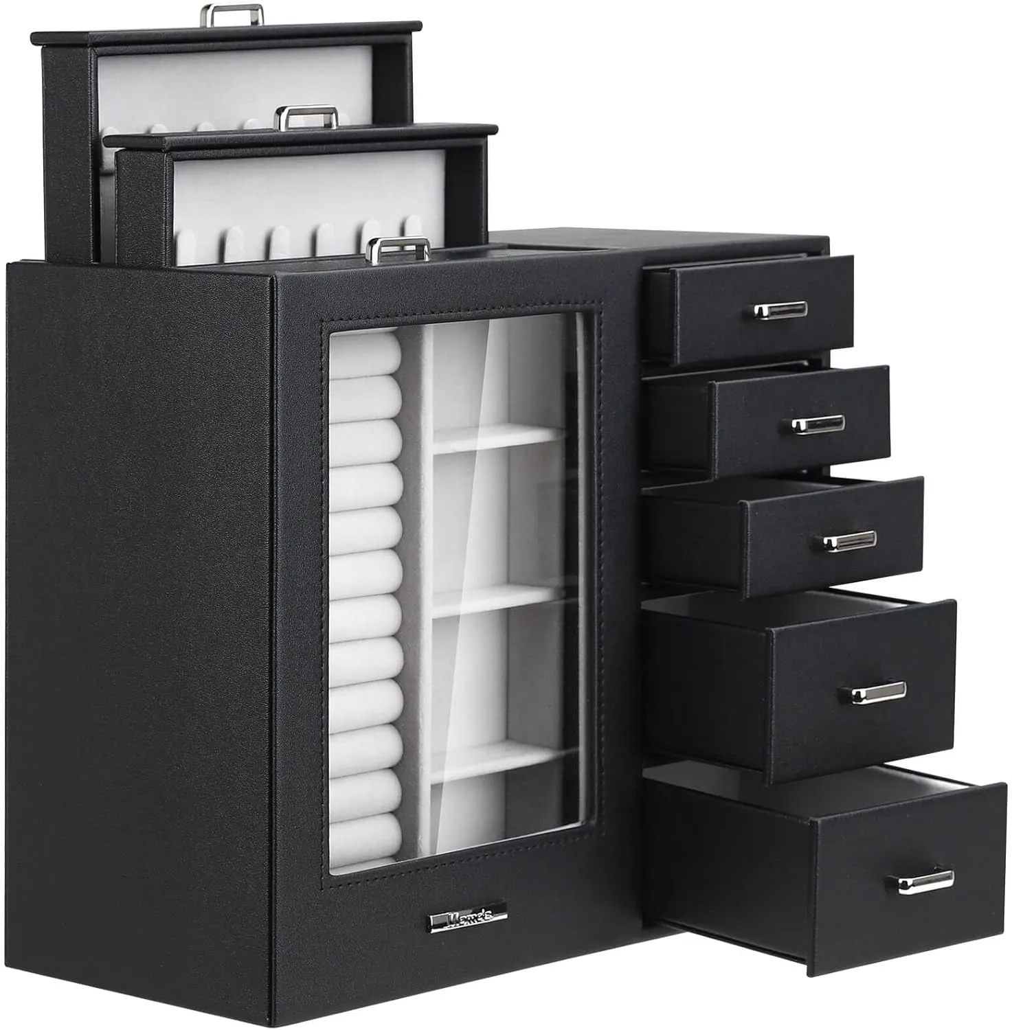 Homde Large Jewelry Box/Organizer/Case with Glass Window, Drawers for Necklaces Earrings Rings Bracelets Watches Gift for Women Girls
