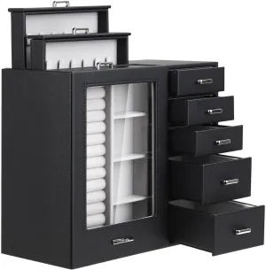 Homde Large Jewelry Box/Organizer/Case with Glass Window, Drawers for Necklaces Earrings Rings Bracelets Watches Gift for Women Girls