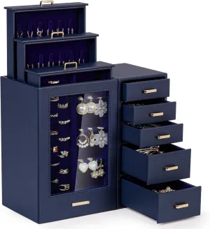 Homde Large Jewelry Box/Organizer/Case with Glass Window, Drawers for Necklaces Earrings Rings Bracelets Watches Gift for Women Girls